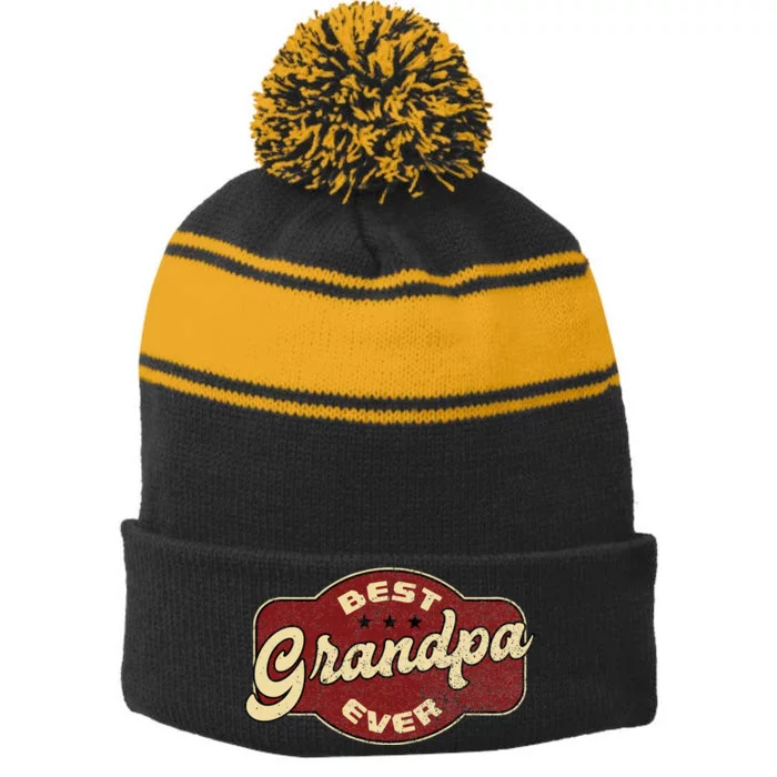 Vintage Best Grandpa Ever Stripe Pom Pom Beanie