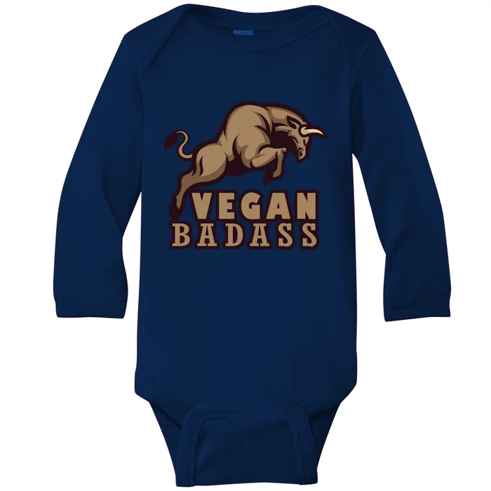 Vegan Badass Green Vegan Food Makes Strong Veganism Gift Baby Long Sleeve Bodysuit