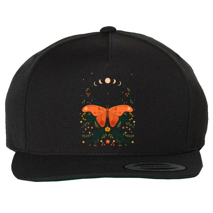 Vintage Boho Garden Moon Moth Wool Snapback Cap