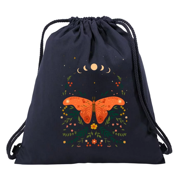 Vintage Boho Garden Moon Moth Drawstring Bag