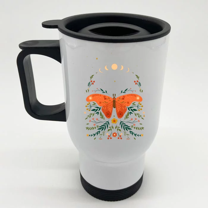 Vintage Boho Garden Moon Moth Front & Back Stainless Steel Travel Mug