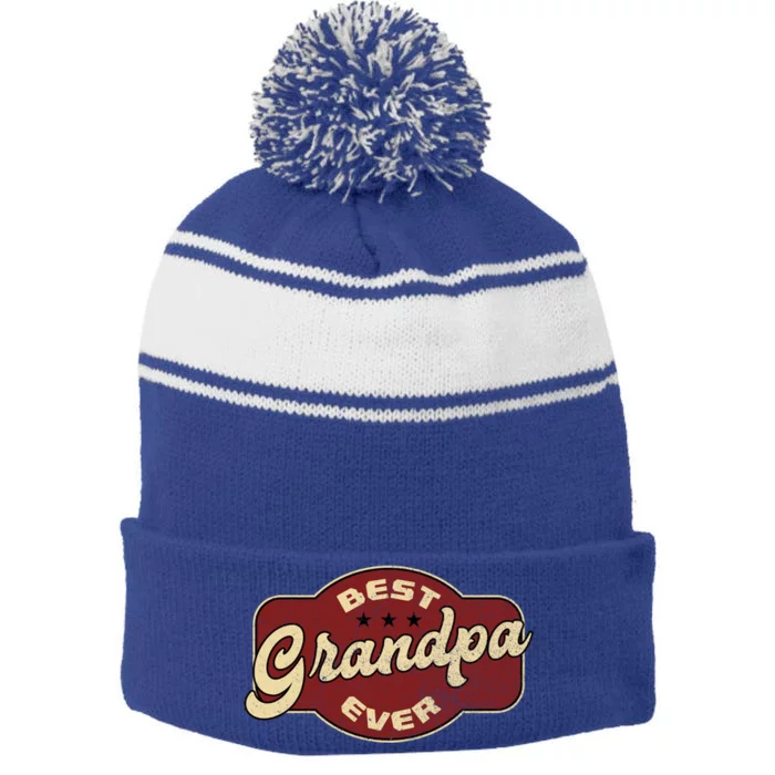 Vintage Best Grandpa Ever Gift Stripe Pom Pom Beanie