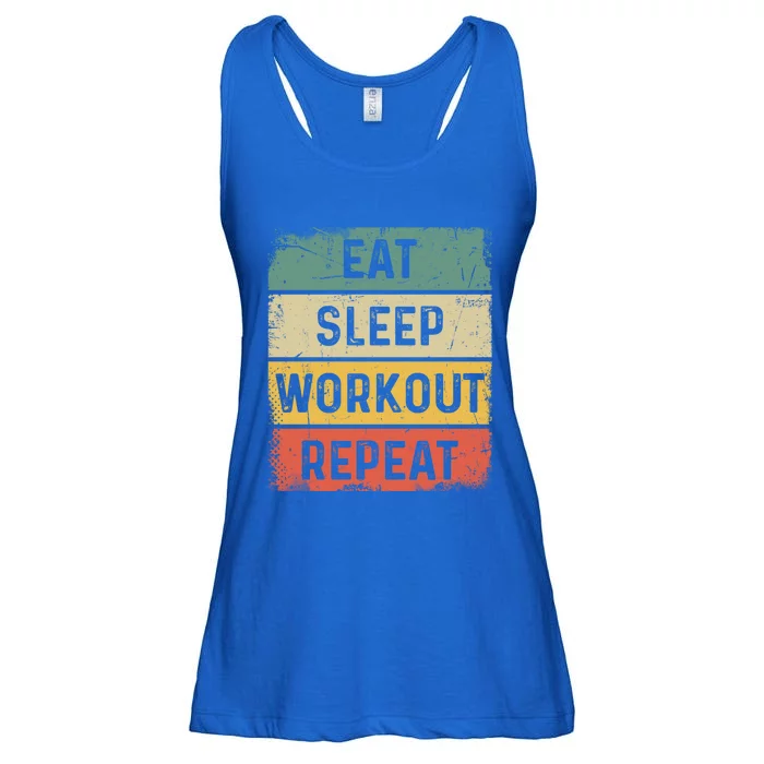 Vintage Bodybuilder Gym Funny Eat Sleep Workout Repeat Meaningful Gift Ladies Essential Flowy Tank