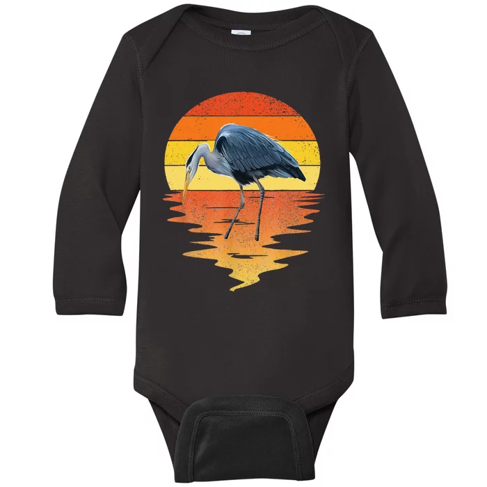 vintage blue heron Heron Water Bird Baby Long Sleeve Bodysuit