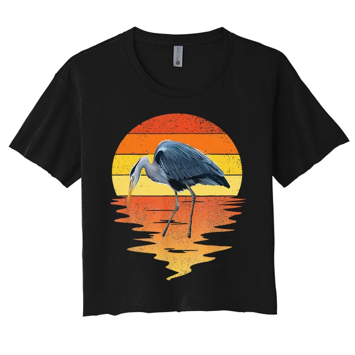 vintage blue heron Heron Water Bird Women's Crop Top Tee