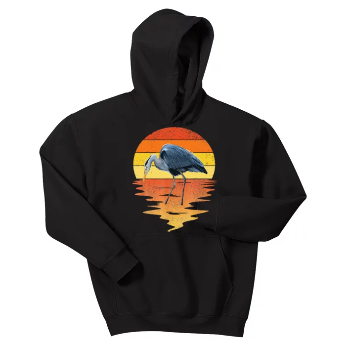 vintage blue heron Heron Water Bird Kids Hoodie