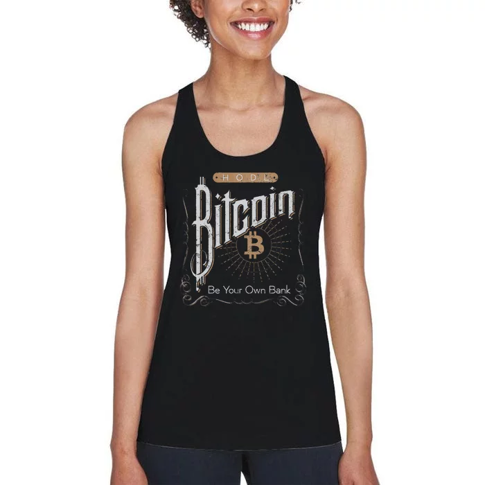 Vintage Bitcoin Hodl Be Your Own Bank Distressed Crypto Women's Racerback Tank