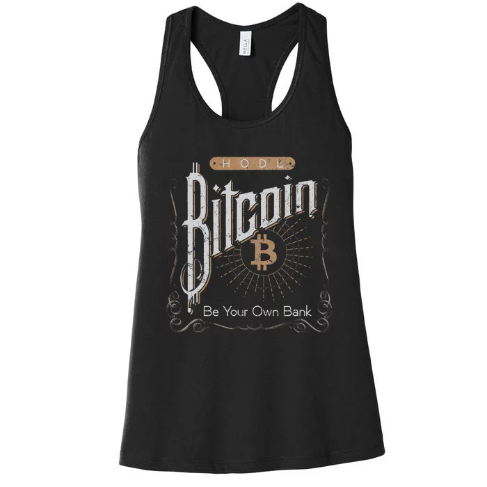 Vintage Bitcoin Hodl Be Your Own Bank Distressed Crypto Women's Racerback Tank