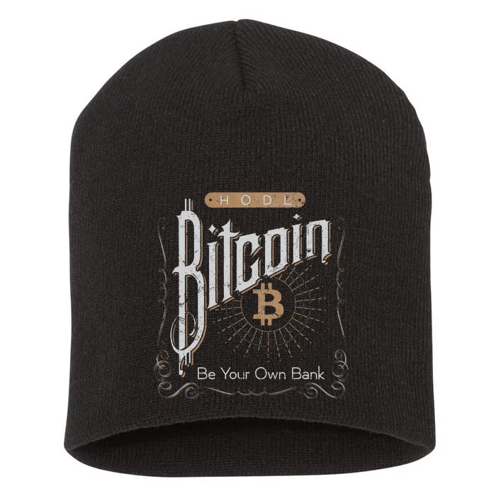 Vintage Bitcoin Hodl Be Your Own Bank Distressed Crypto Short Acrylic Beanie