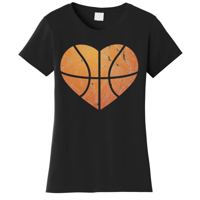 Vintage Basketball Heart Gift Retro Player Valentine's Day Women's T-Shirt