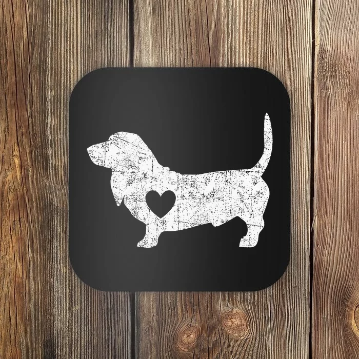 Vintage Basset Hound Heart Silhouette Dog Puppy Coaster