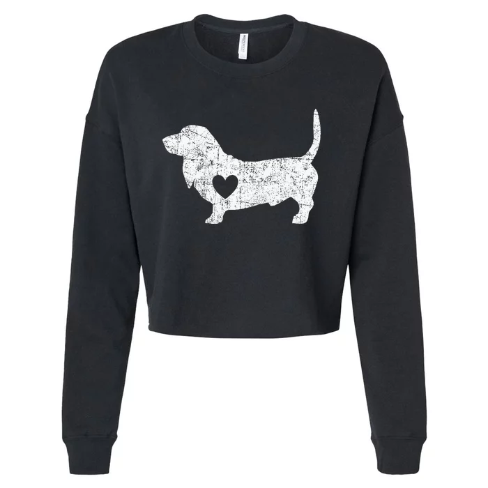 Vintage Basset Hound Heart Silhouette Dog Puppy Cropped Pullover Crew