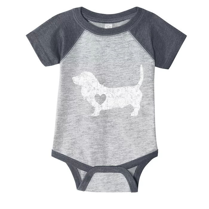 Vintage Basset Hound Heart Silhouette Dog Puppy Infant Baby Jersey Bodysuit