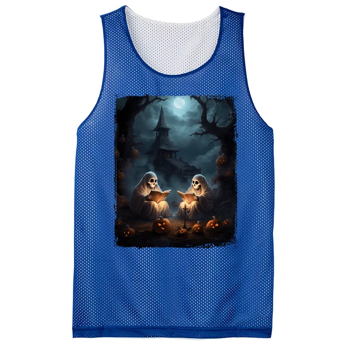 Vintage Boo Halloween Camping Reading Teacher Books Ghost Gift Mesh Reversible Basketball Jersey Tank