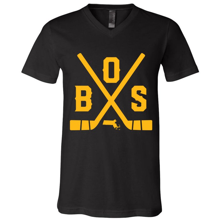 Vintage Boston Hockey Sticks State Outline V-Neck T-Shirt