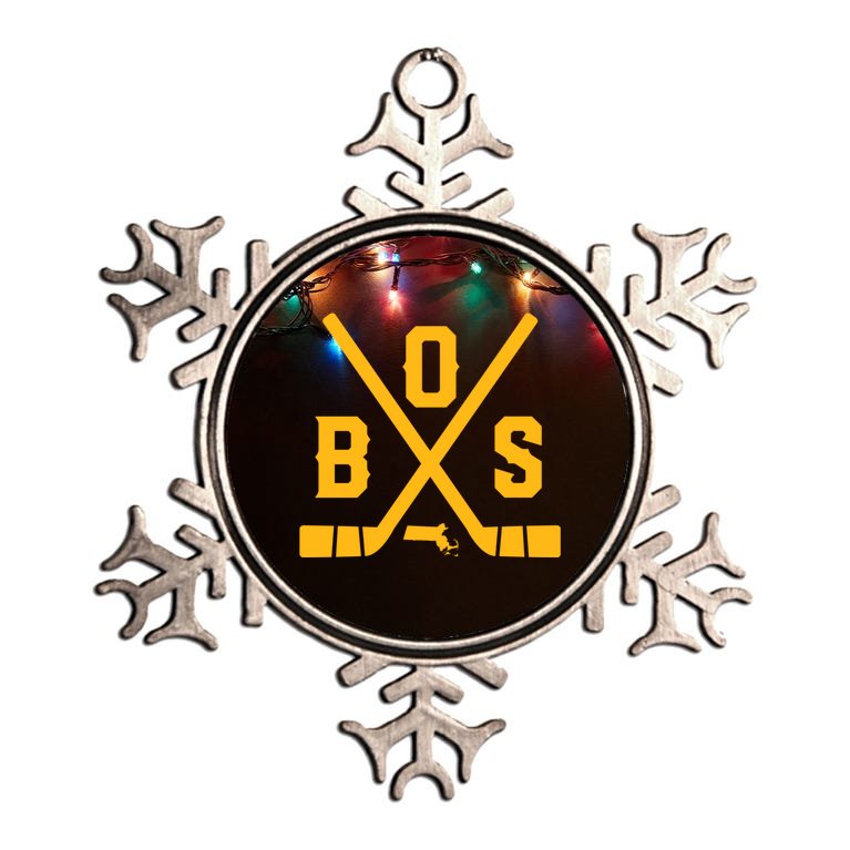 Vintage Boston Hockey Sticks State Outline Metallic Star Ornament