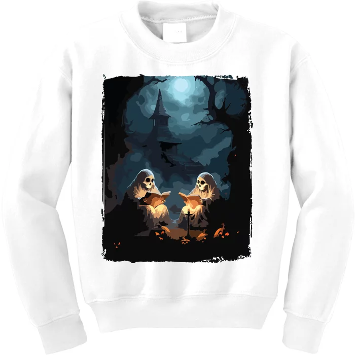 Vintage Boo Halloween Camping Reading Teacher Books Ghost Kids Sweatshirt