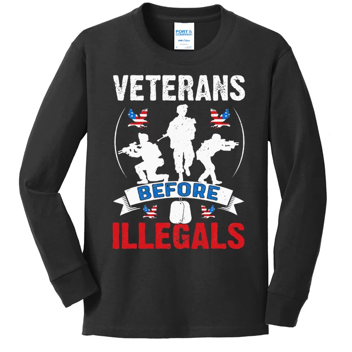 Veterans Before Illegal 4th Of July USA Soldier American Kids Long Sleeve Shirt