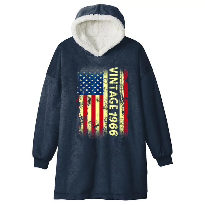 Vintage Born In 1966 Patriotic American Flag Birthday Hooded Wearable Blanket