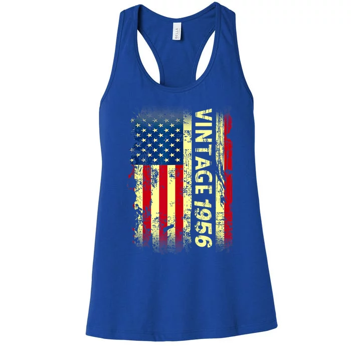 Vintage Born In 1956 Patriotic American Flag Birthday Women's Racerback Tank