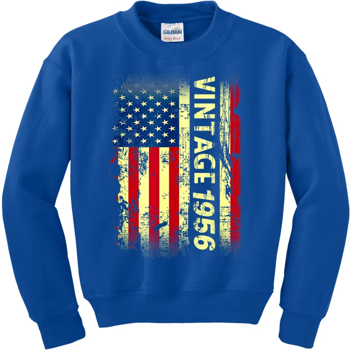 Vintage Born In 1956 Patriotic American Flag Birthday Kids Sweatshirt