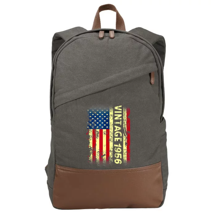 Vintage Born In 1956 Patriotic American Flag Birthday Cotton Canvas Backpack