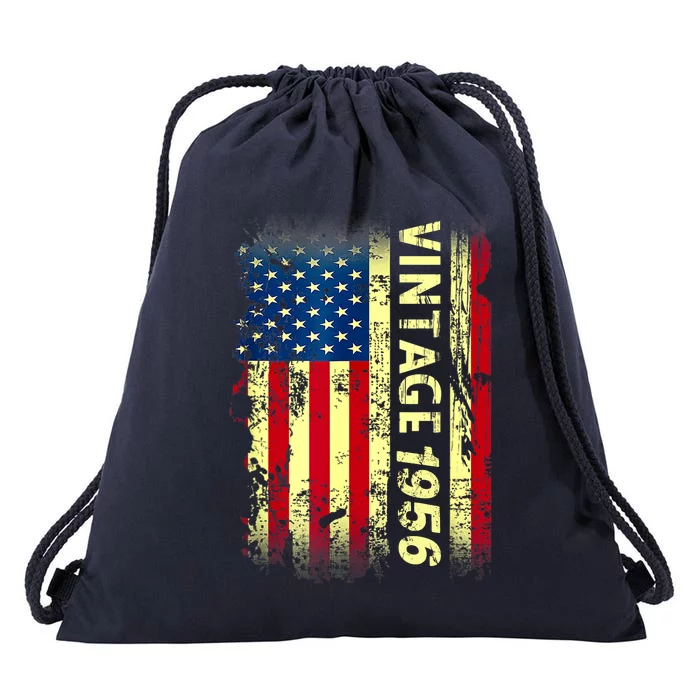 Vintage Born In 1956 Patriotic American Flag Birthday Drawstring Bag