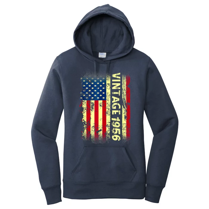 Vintage Born In 1956 Patriotic American Flag Birthday Women's Pullover Hoodie