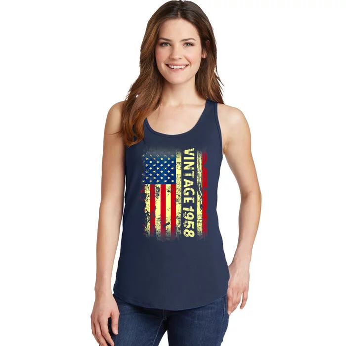 Vintage Born In 1958 Patriotic American Flag Birthday Ladies Essential Tank