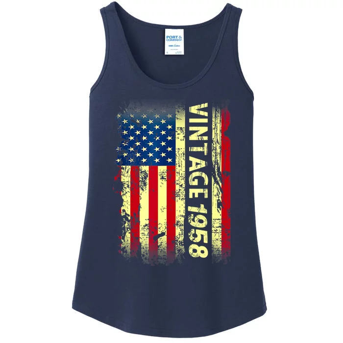 Vintage Born In 1958 Patriotic American Flag Birthday Ladies Essential Tank