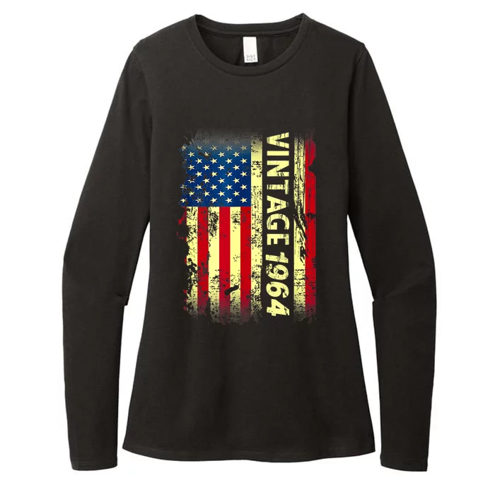 Vintage Born In 1964 Patriotic American Flag Birthday Womens CVC Long Sleeve Shirt