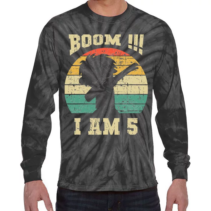 Vintage Boom I'm Five Years BDAY 5th Birthday Dabbing Dab Tie-Dye Long Sleeve Shirt