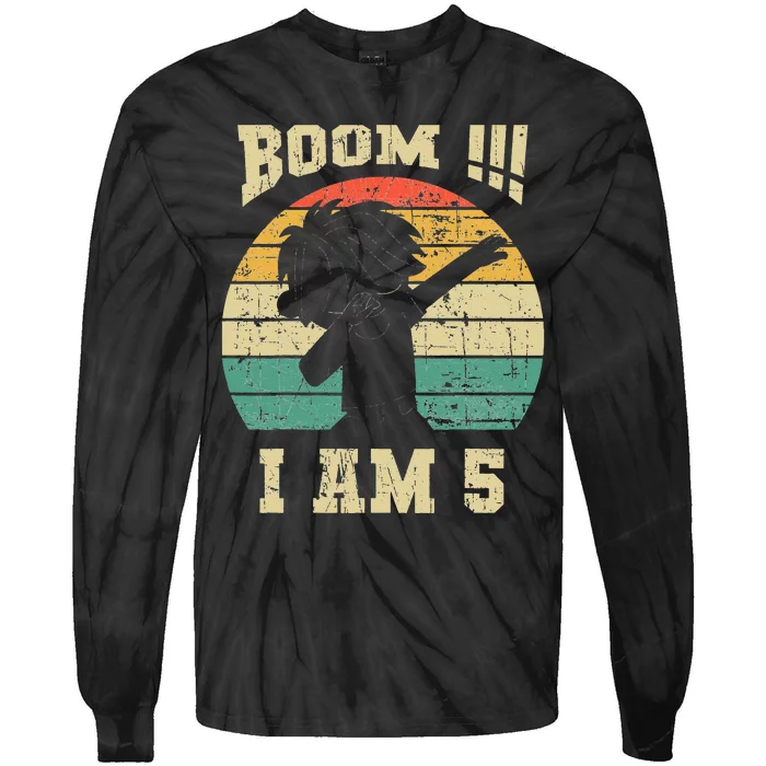 Vintage Boom I'm Five Years BDAY 5th Birthday Dabbing Dab Tie-Dye Long Sleeve Shirt