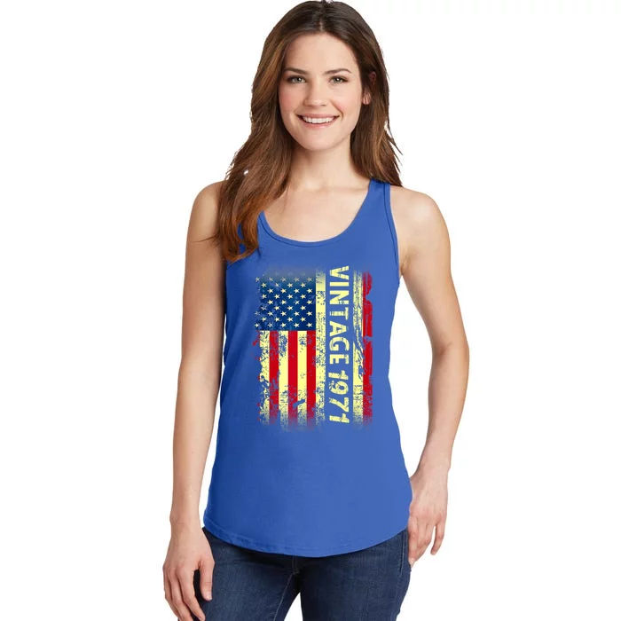 Vintage Born In 1971 Patriotic American Flag Birthday Ladies Essential Tank