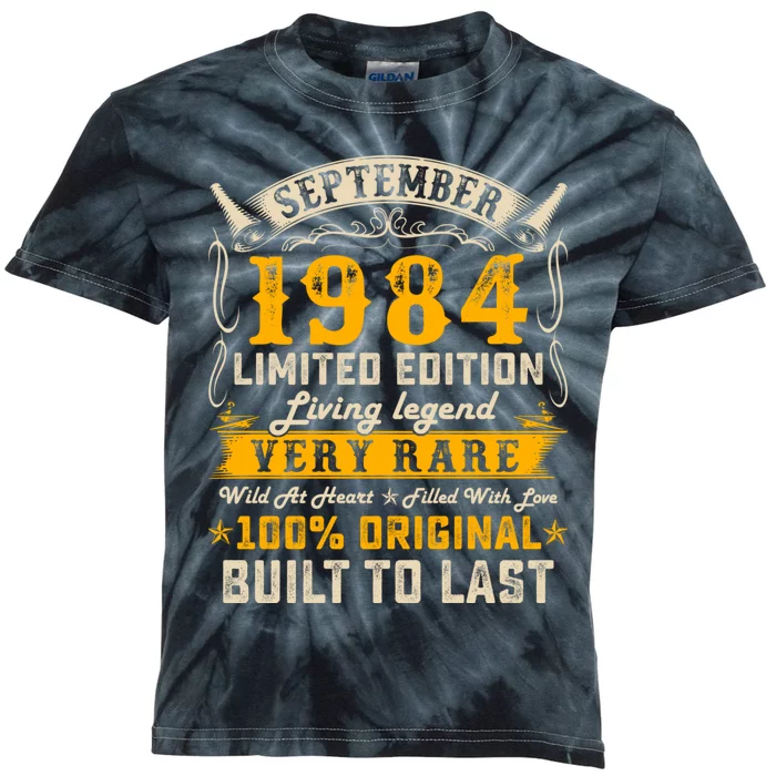 Vintage Born In September 1984 40th Birthday 40 Years Old Kids Tie-Dye T-Shirt