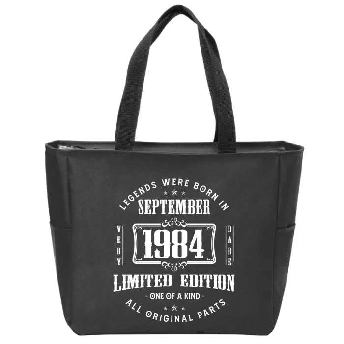 Vintage Born In September 1984 40th Birthday 40 Years Old Zip Tote Bag