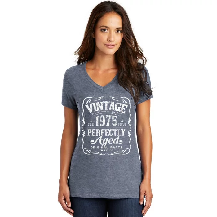 Vintage Born In 1975 Perfectly Aged Birthday Women's V-Neck T-Shirt