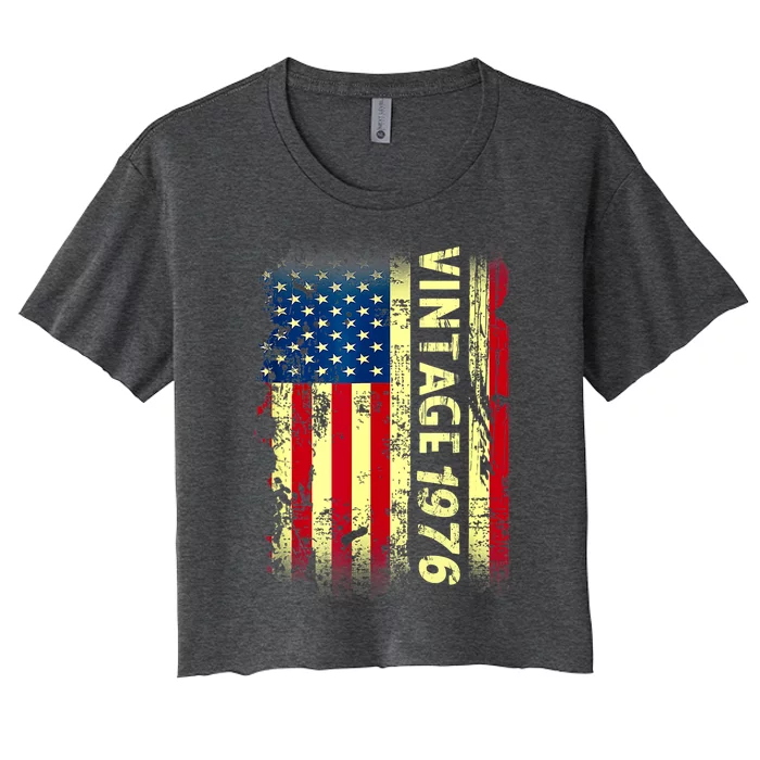 Vintage Born In 1976 Patriotic American Flag Birthday Women's Crop Top Tee