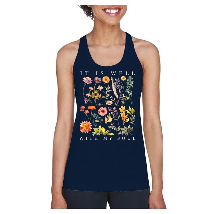 Vintage Boho It Is Well With My Soul Floral Wild Flowers Women's Racerback Tank