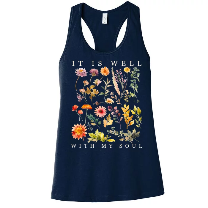 Vintage Boho It Is Well With My Soul Floral Wild Flowers Women's Racerback Tank