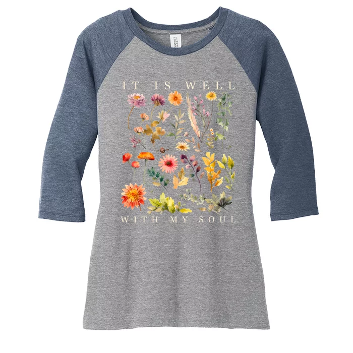 Vintage Boho It Is Well With My Soul Floral Wild Flowers Women's Tri-Blend 3/4-Sleeve Raglan Shirt