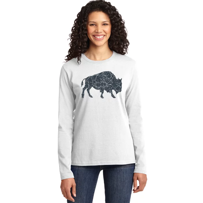 Vintage Buffalo I Distressed Bison Ladies Long Sleeve Shirt