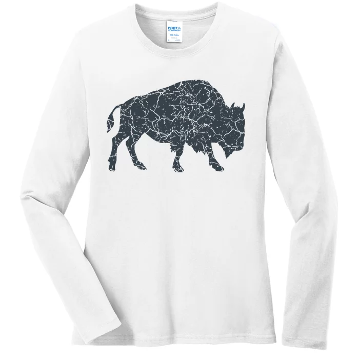 Vintage Buffalo I Distressed Bison Ladies Long Sleeve Shirt