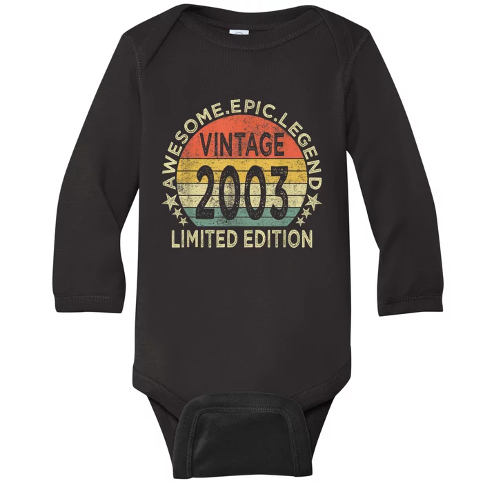 Vintage Born In 2003 Shirt Limited Edition Funny 20 Year Old Baby Long Sleeve Bodysuit