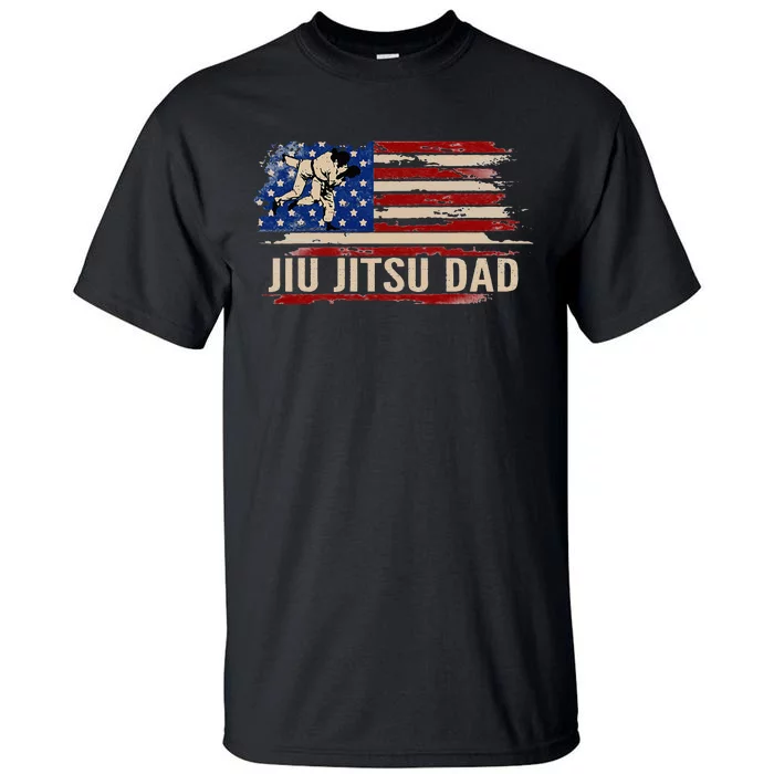 Vintage BJJ JiuJitsu Dad American USA Flag Sports Gift Tall T-Shirt