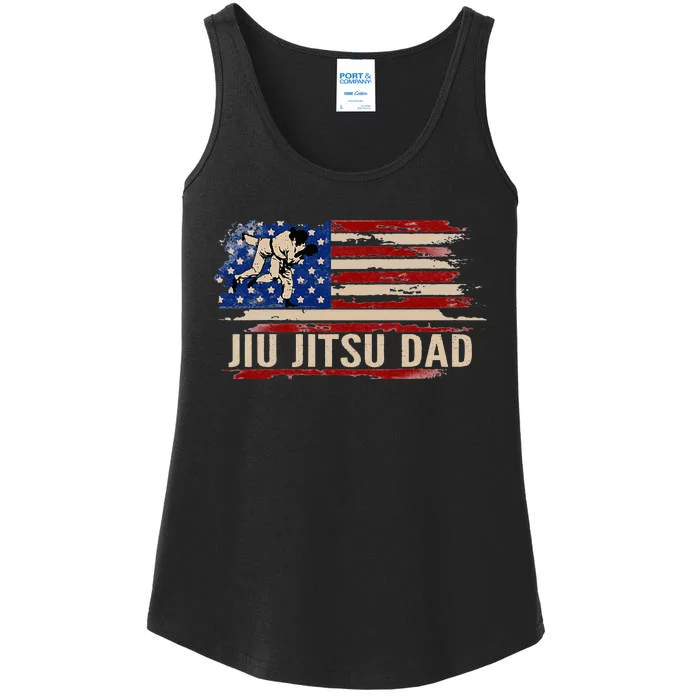 Vintage BJJ JiuJitsu Dad American USA Flag Sports Gift Ladies Essential Tank