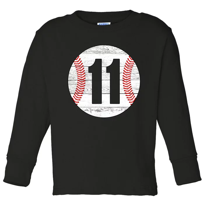 Vintage Baseball Jersey Number 11 Toddler Long Sleeve Shirt