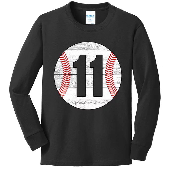 Vintage Baseball Jersey Number 11 Kids Long Sleeve Shirt