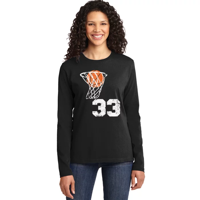 Vintage Basketball Jersey Number 33 Player Number Ladies Long Sleeve Shirt