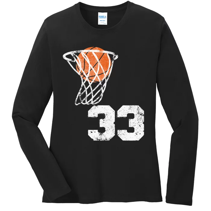 Vintage Basketball Jersey Number 33 Player Number Ladies Long Sleeve Shirt